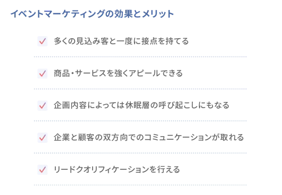 イベントマーケティングのメリットのリスト