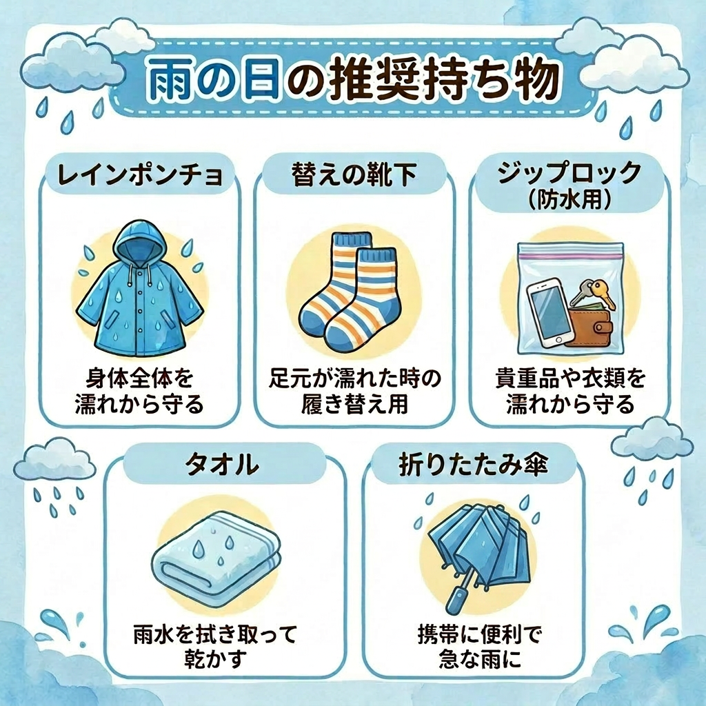 ディズニー雨の日の持ち物イラスト図解