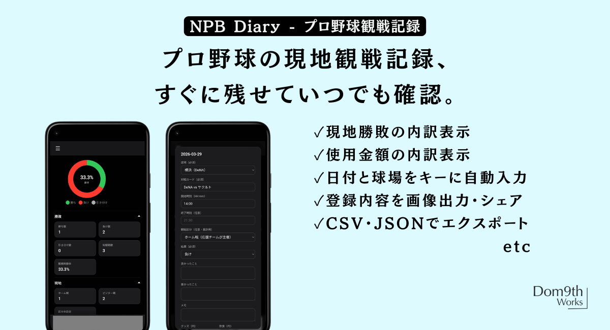【NPB Go/NPB Diary】現地観戦民のための使い方解説<NPB Diary編>