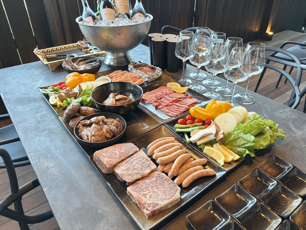 スーパーで購入した野菜・お肉を追加したBBQセット