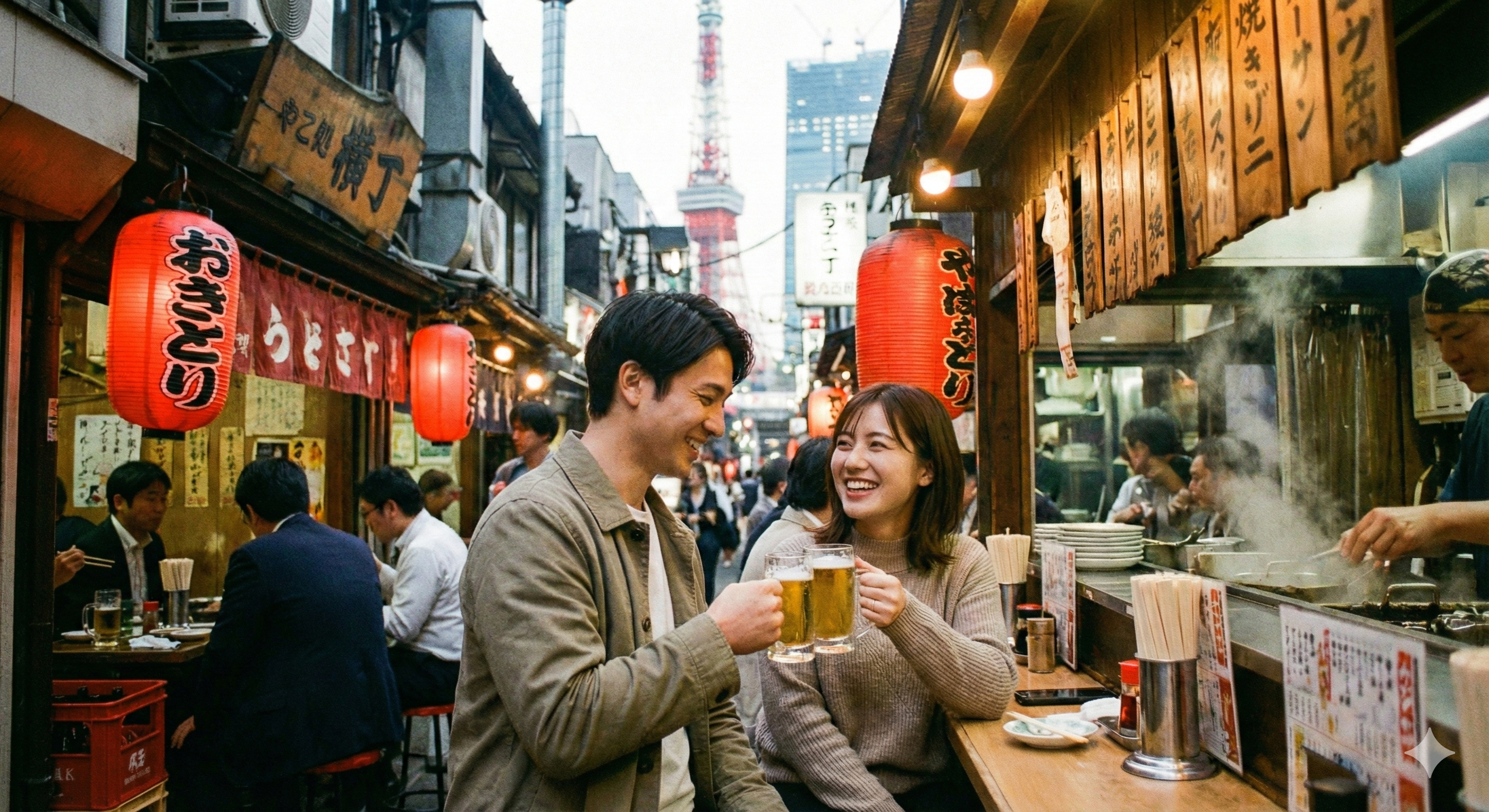 アプリを使って合流し乾杯した様子
