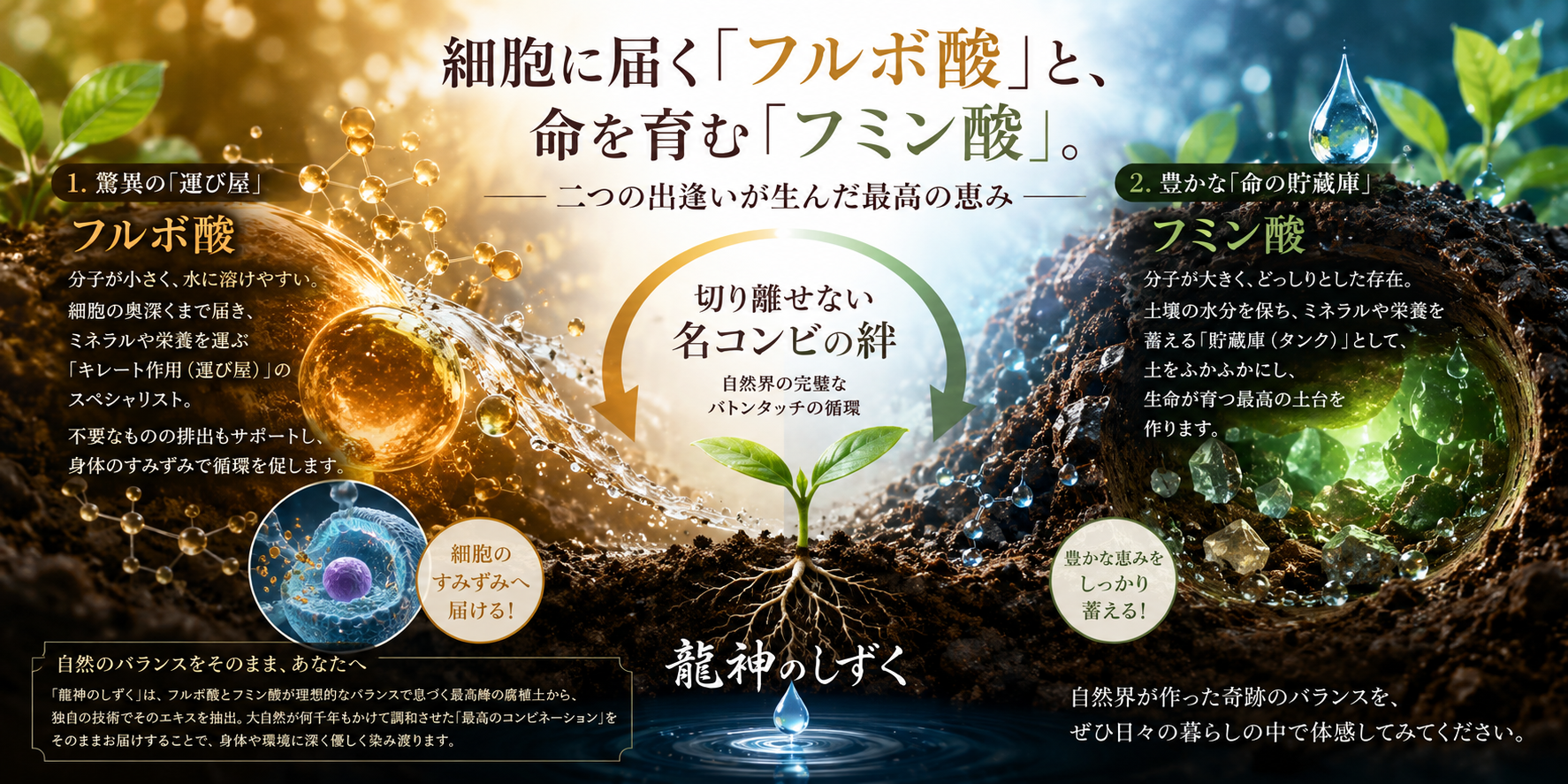 【土の科学】細胞に届く「フルボ酸」と、命を育む「フミン酸」。二つの出逢いが生んだ最高の恵み