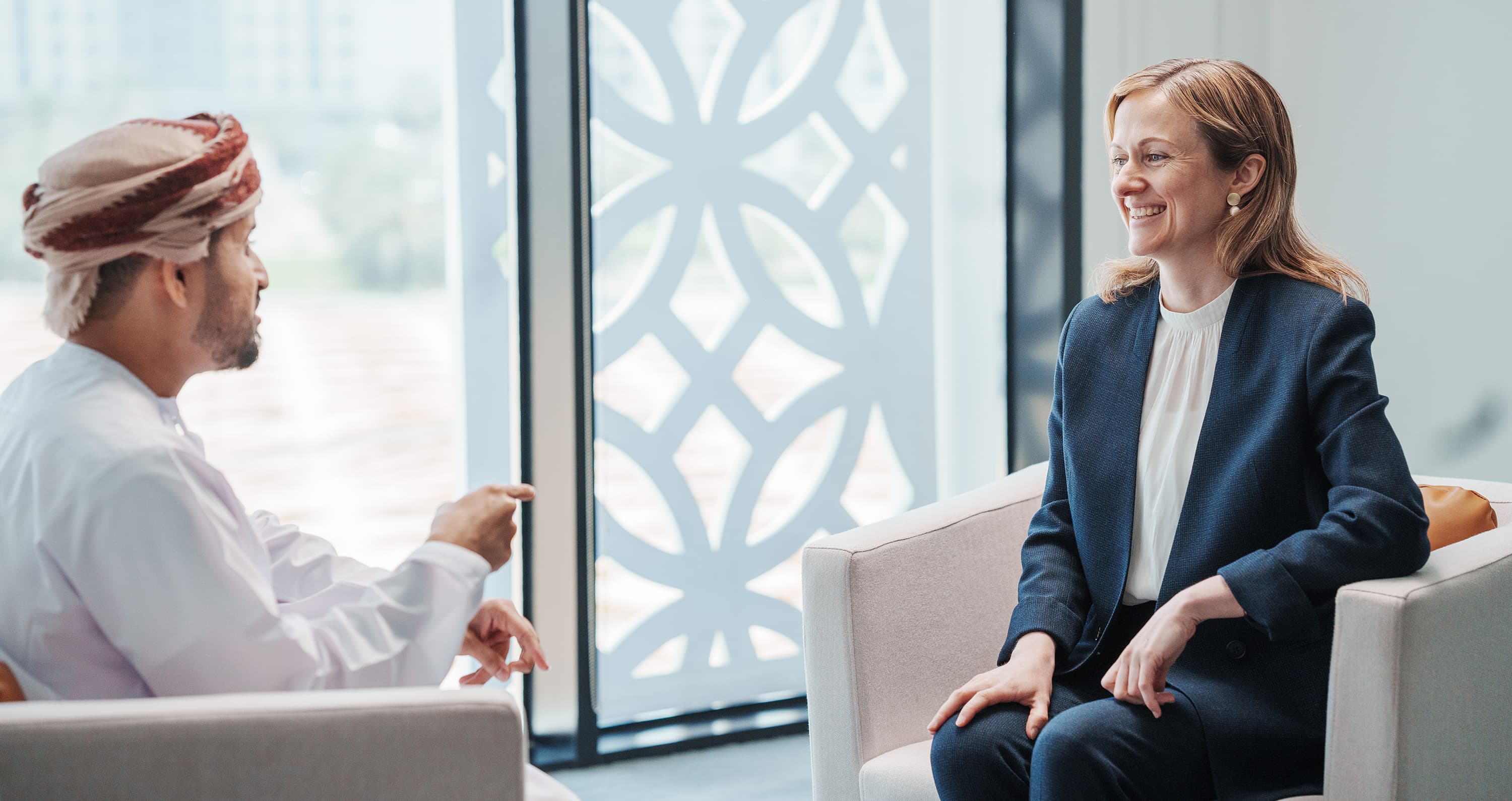 Mr. Al-Riyami and Aiste are having an interview