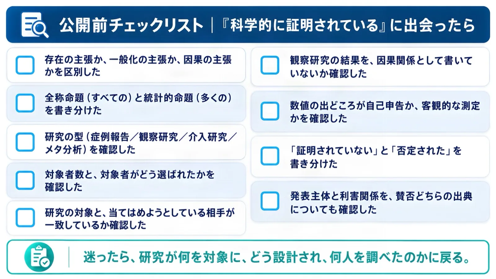 「科学的に証明されている」に出会ったときに確認する9項目