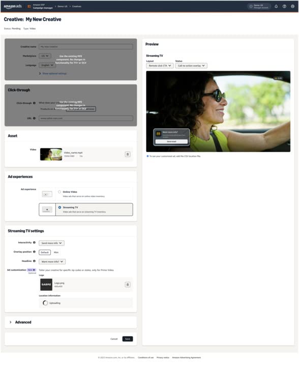 Amazon DSPで位置情報に基づくインタラクティブ動画広告を設定する画面の公式掲載例