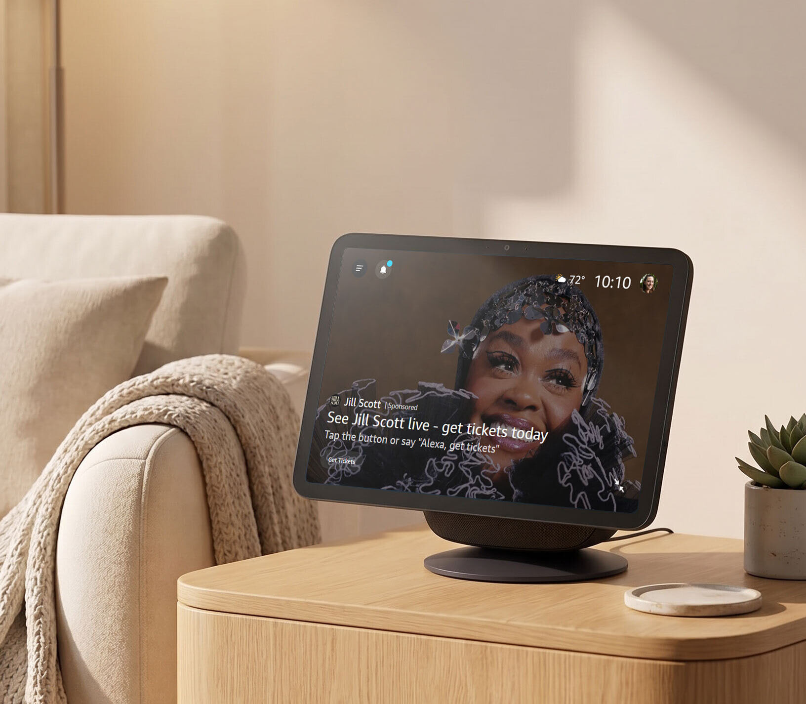 Alexa+エージェント型広告でJill Scottの公演チケット購入を支援する公式発表内の例