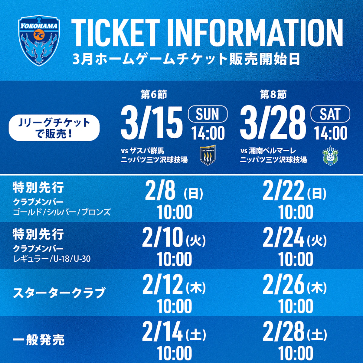 3月開催ホームゲームのチケット販売について