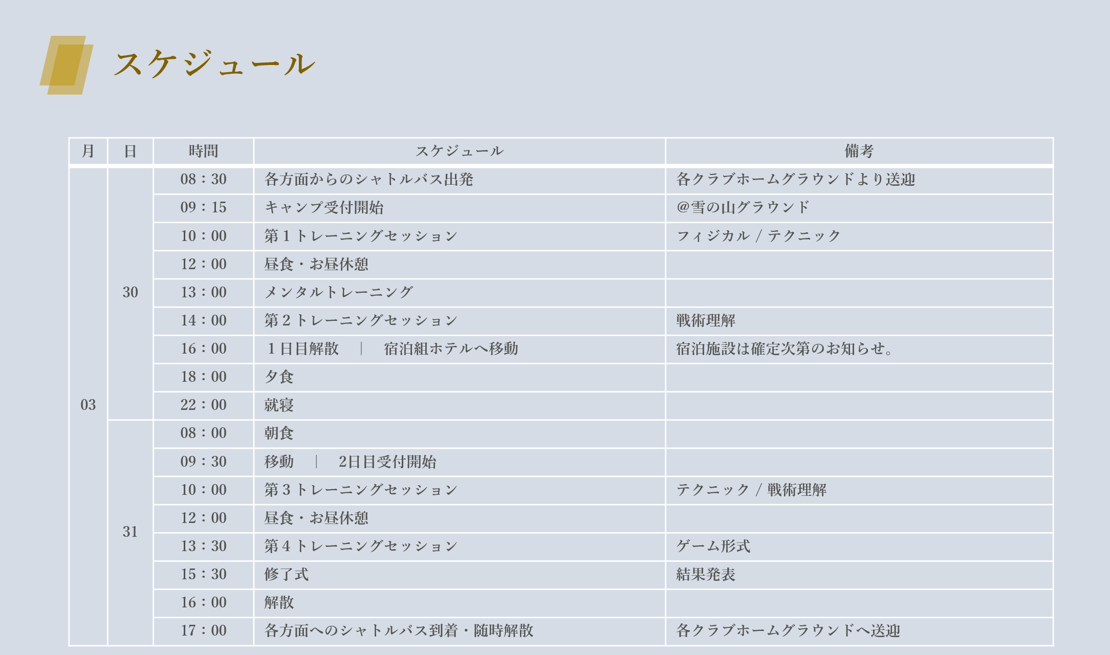 キャンプスケジュール