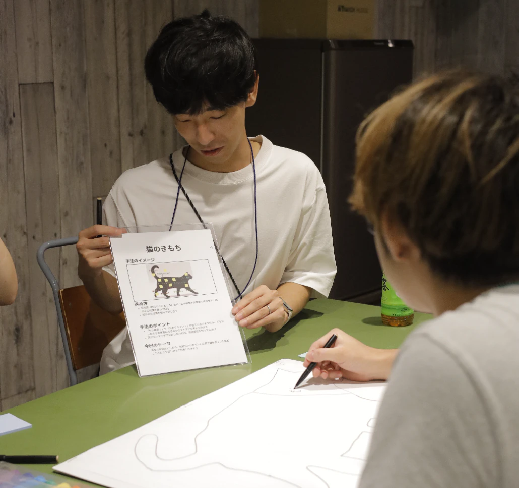 ふりかえりの実践冒頭で、猫の絵を描いている様子