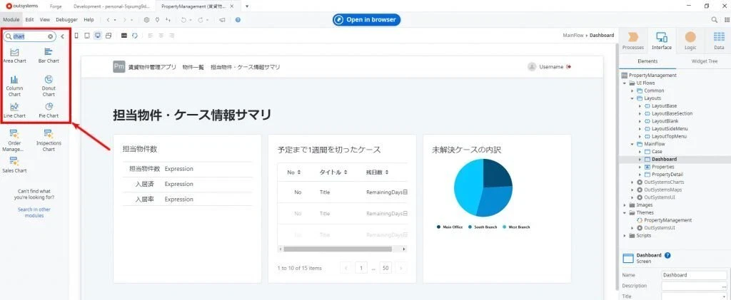 今回はケースの分類別に、その件数を視覚的に表示させたかったので円グラフを利用しました。