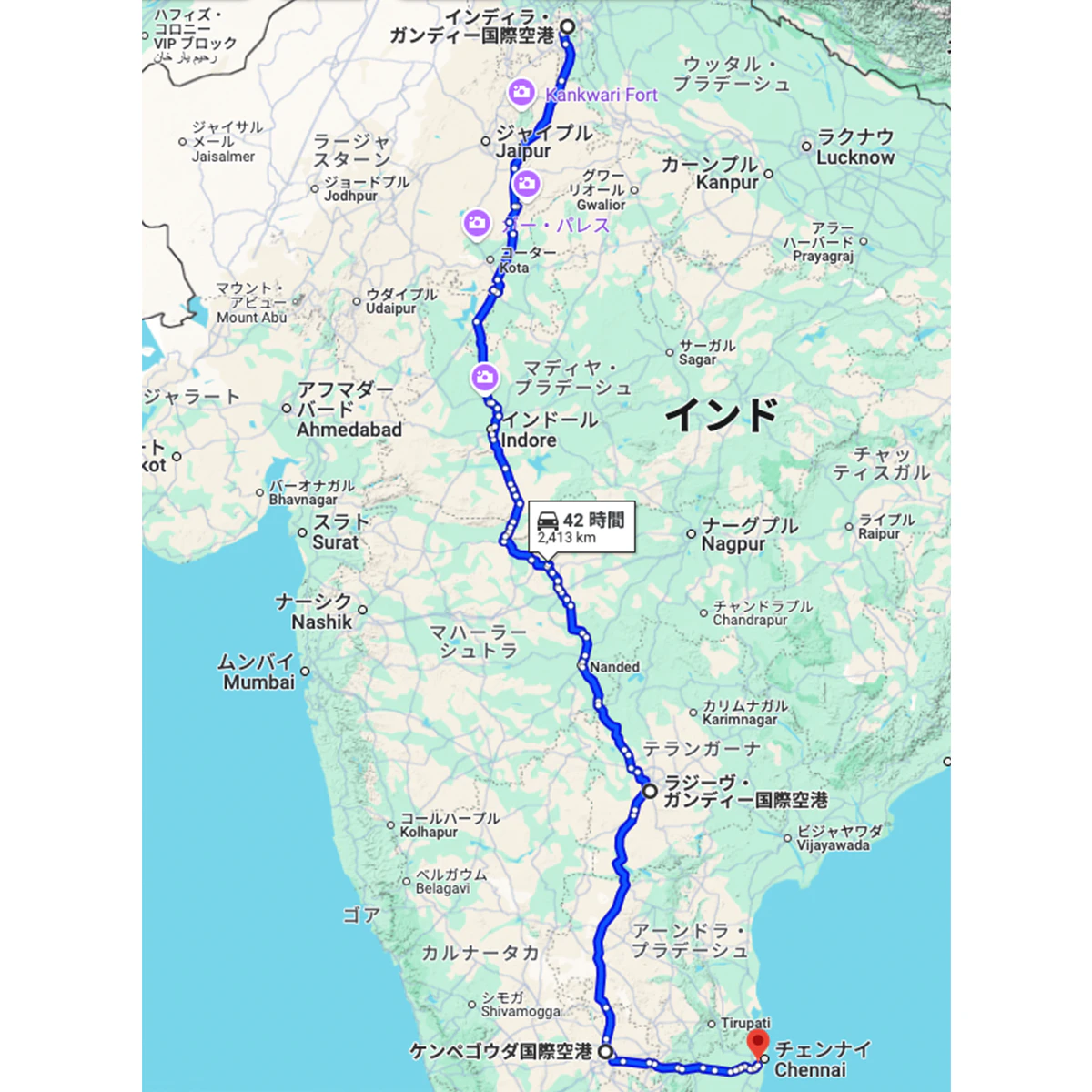 都市の位置関係と距離をイメージしてもらうためのマップ