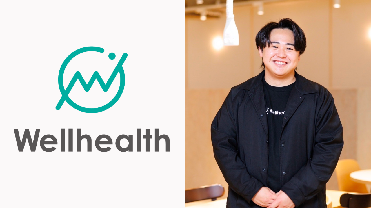 株式会社ウェルヘルス代表の土井久生馬氏と会社ロゴの画像