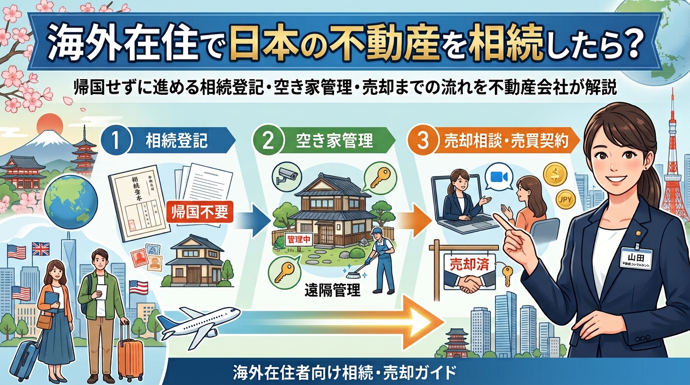 海外在住で日本の不動産を相続したら?帰国せずに進める相続登記・空き家管理・売却までの流れを不動産会社が解説
