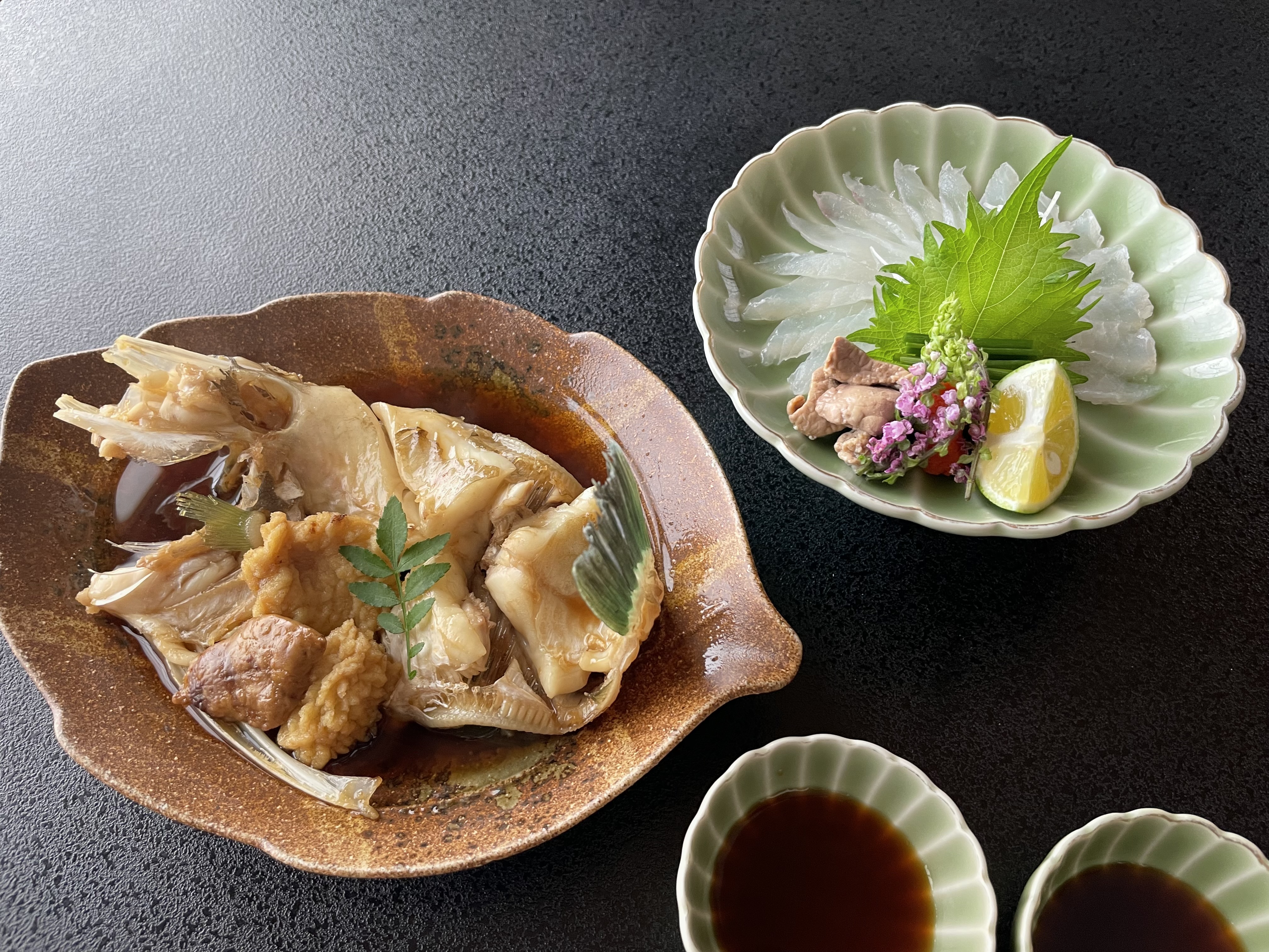 画像：カワハギの薄造り&煮つけ