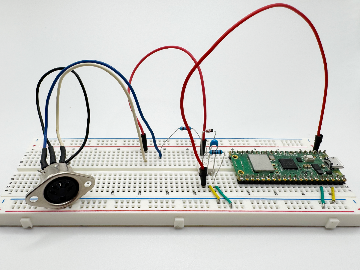 Raspberry Pi Pico用MIDI入力をブレッドボードに組んだもの。