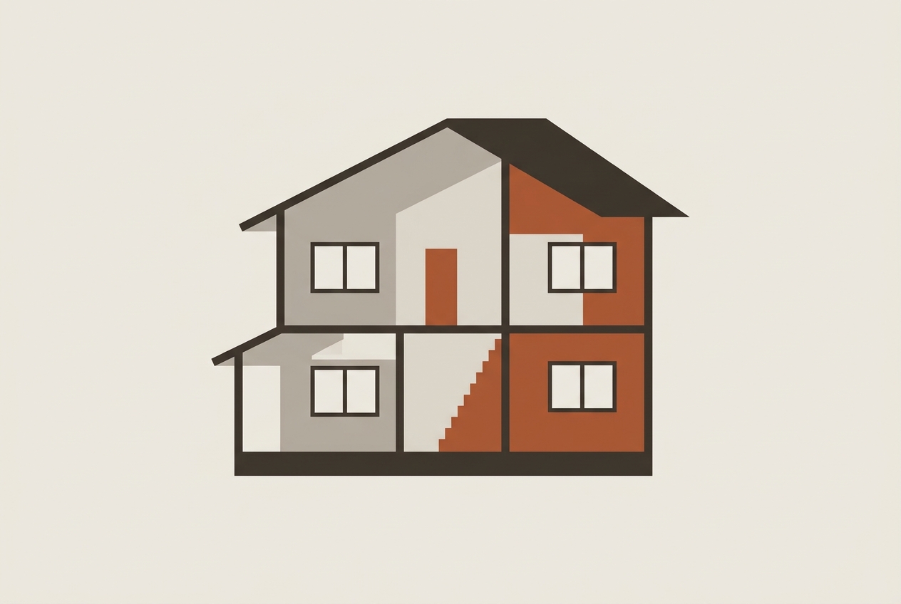 リフォーム区画ごとに色分けされた住宅断面の図解イラスト