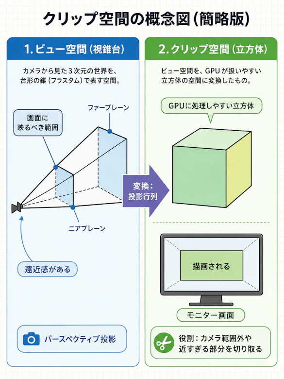 ビュー空間からクリップ空間への変換イメージ