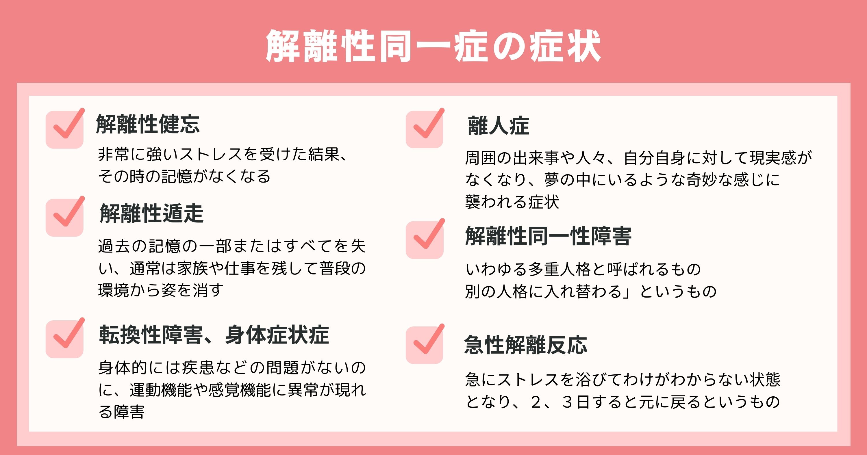 解離性障害の症状6つ一覧