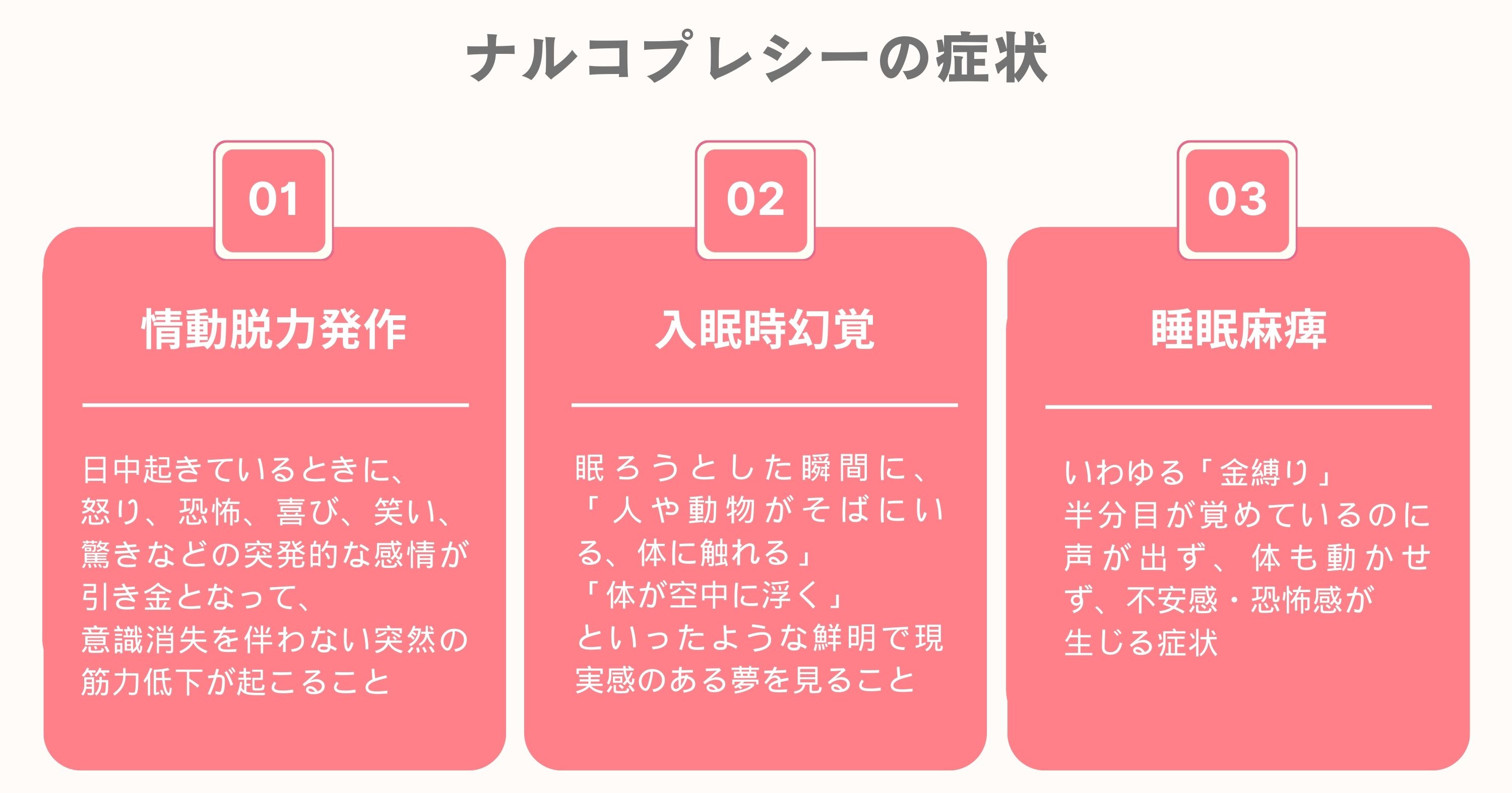 ナルコプレシーの症状3つ
