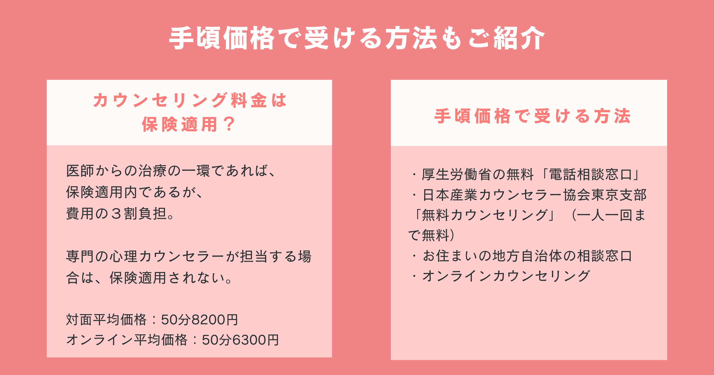 カウンセリングを安く受ける方法まとめ