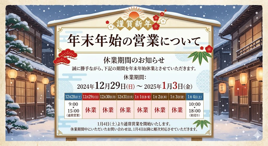 年末年始の営業について