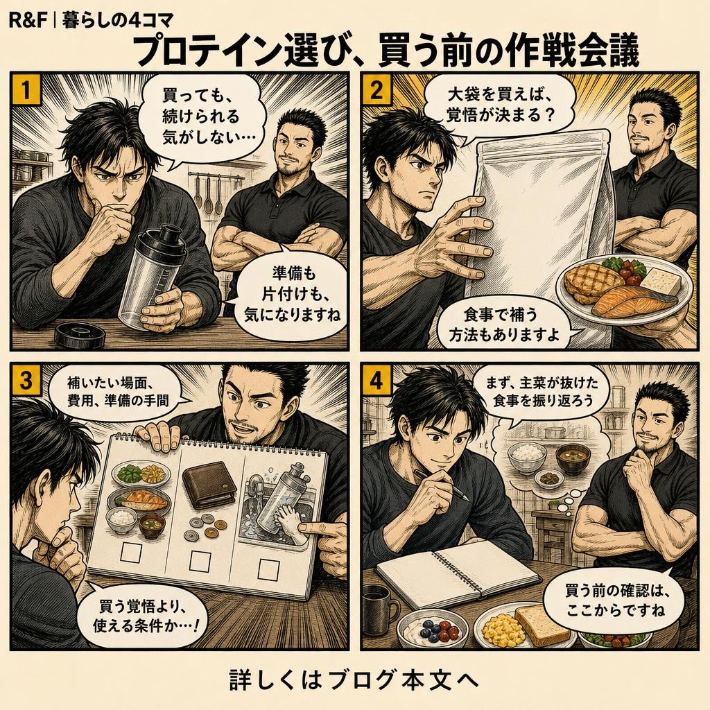 4コマで読む:プロテインは続けられる?購入前に確認したい一回の費用と準備の手間