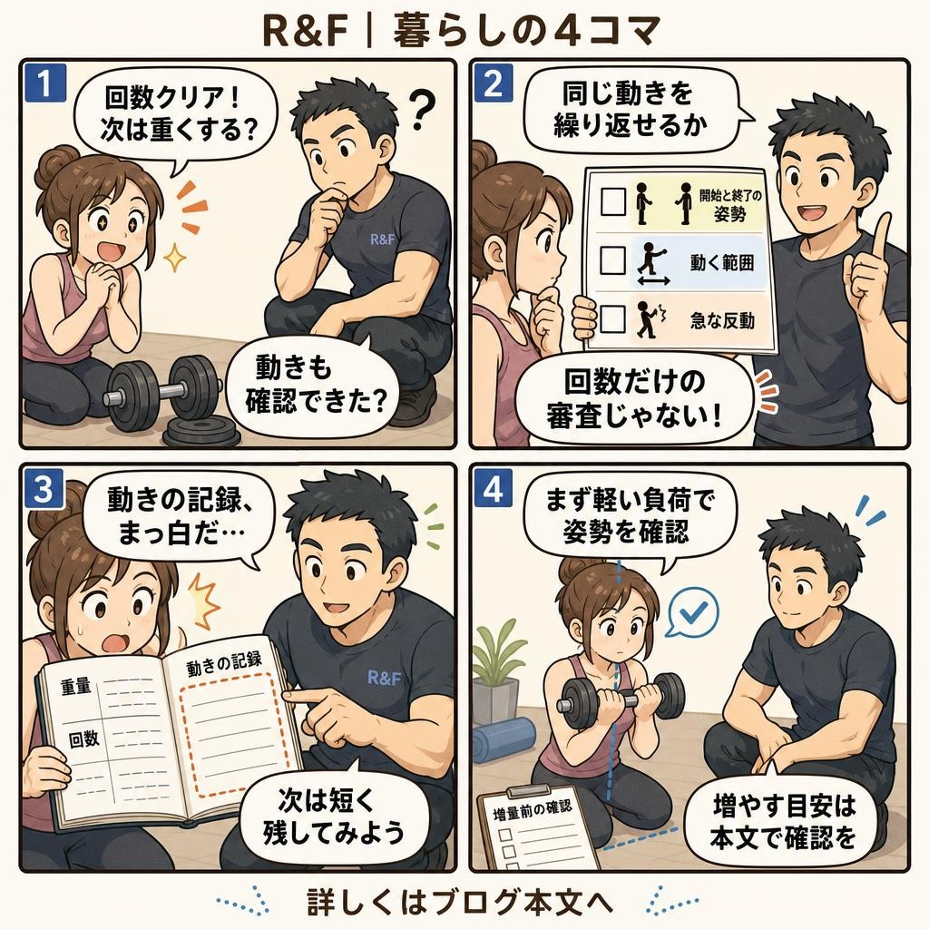 4コマで読む：市川のパーソナルジムが解説｜重量アップを決める「動きの再現性」