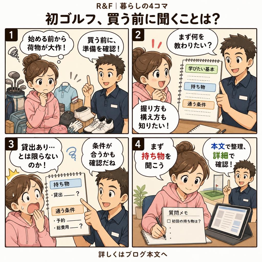 4コマで読む:サンクチュアリゴルフは初めての準備に合う?選ぶ理由と別の方法が向く条件