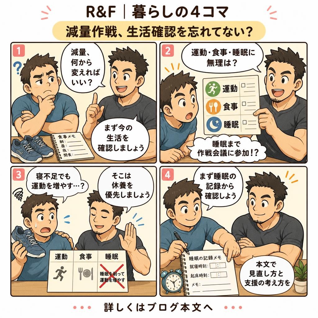 4コマで読む：市川のパーソナルジムが解説｜減量前に確認したい生活の３つの土台