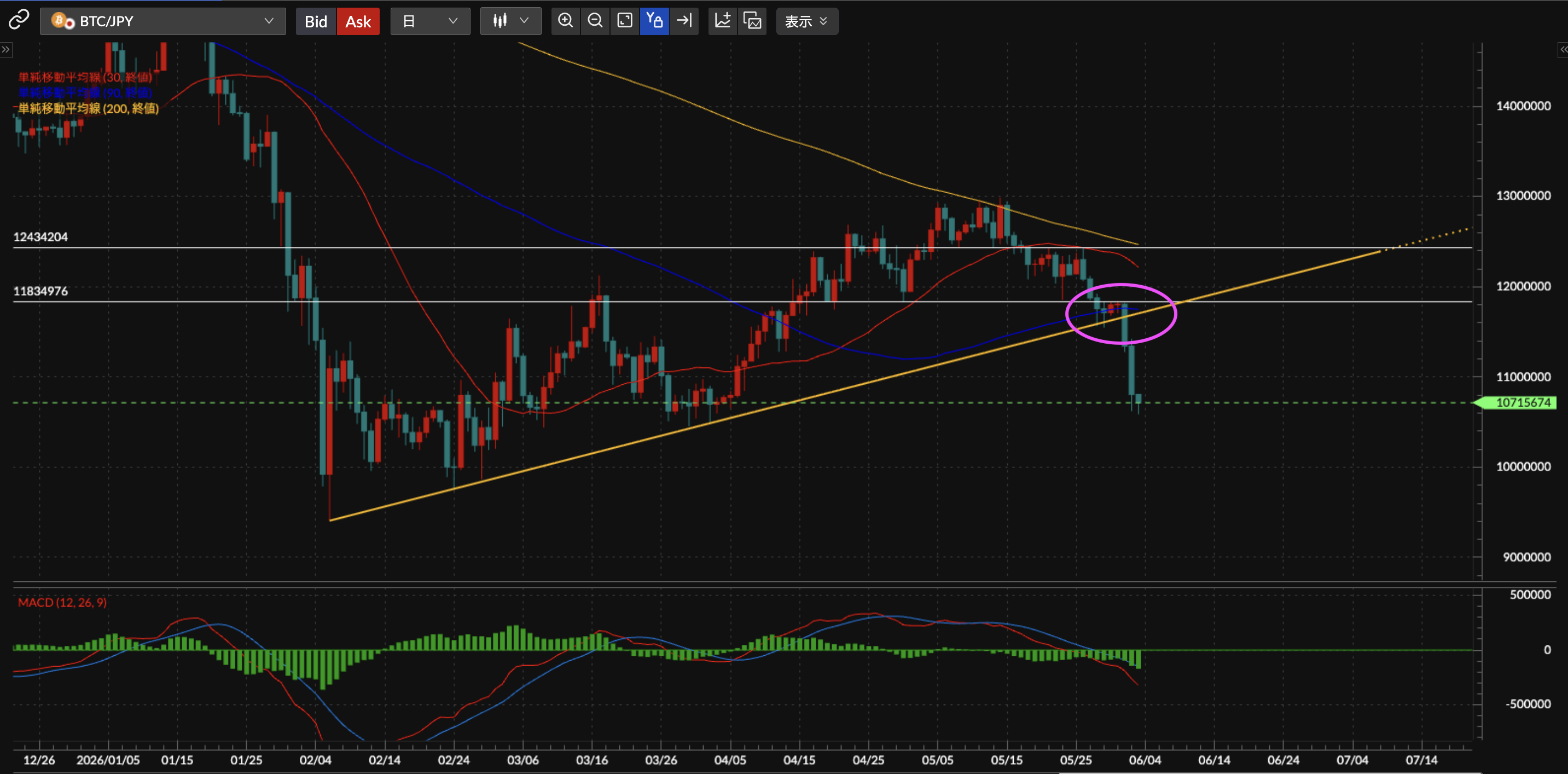 BTC/JPY4時間足