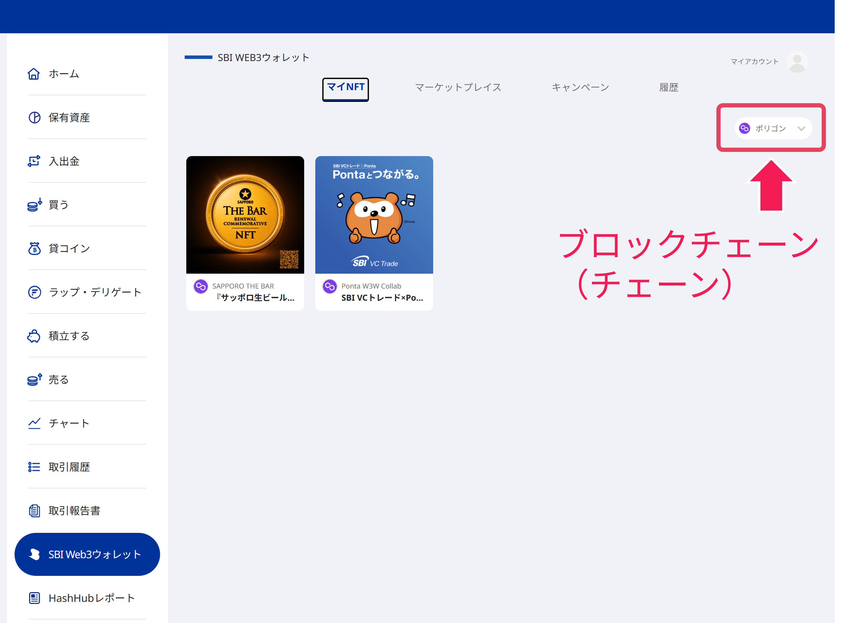 SBI Web3ウォレット「マイNFT」