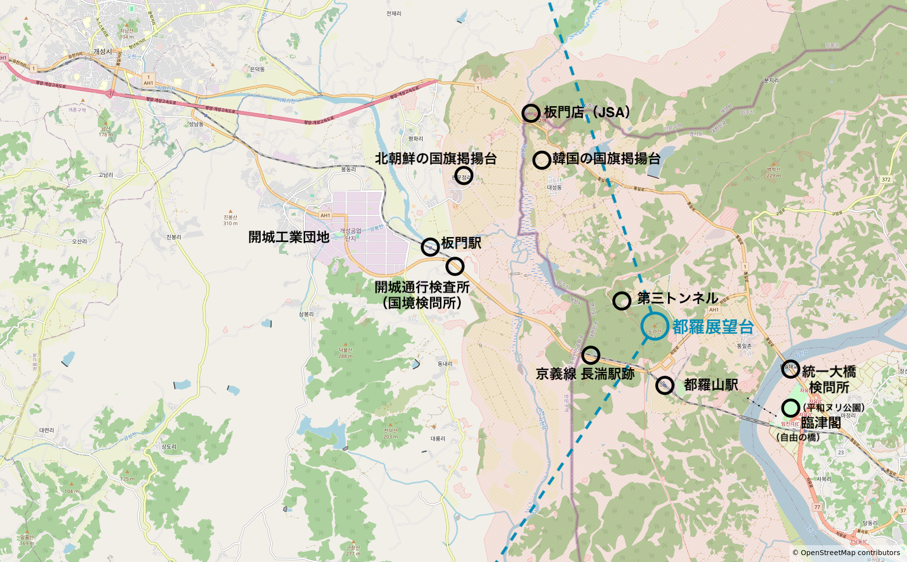 ソウルから軍事境界線を俯瞰した地図 - © OpenStreetMap contributors CC-BY-SA