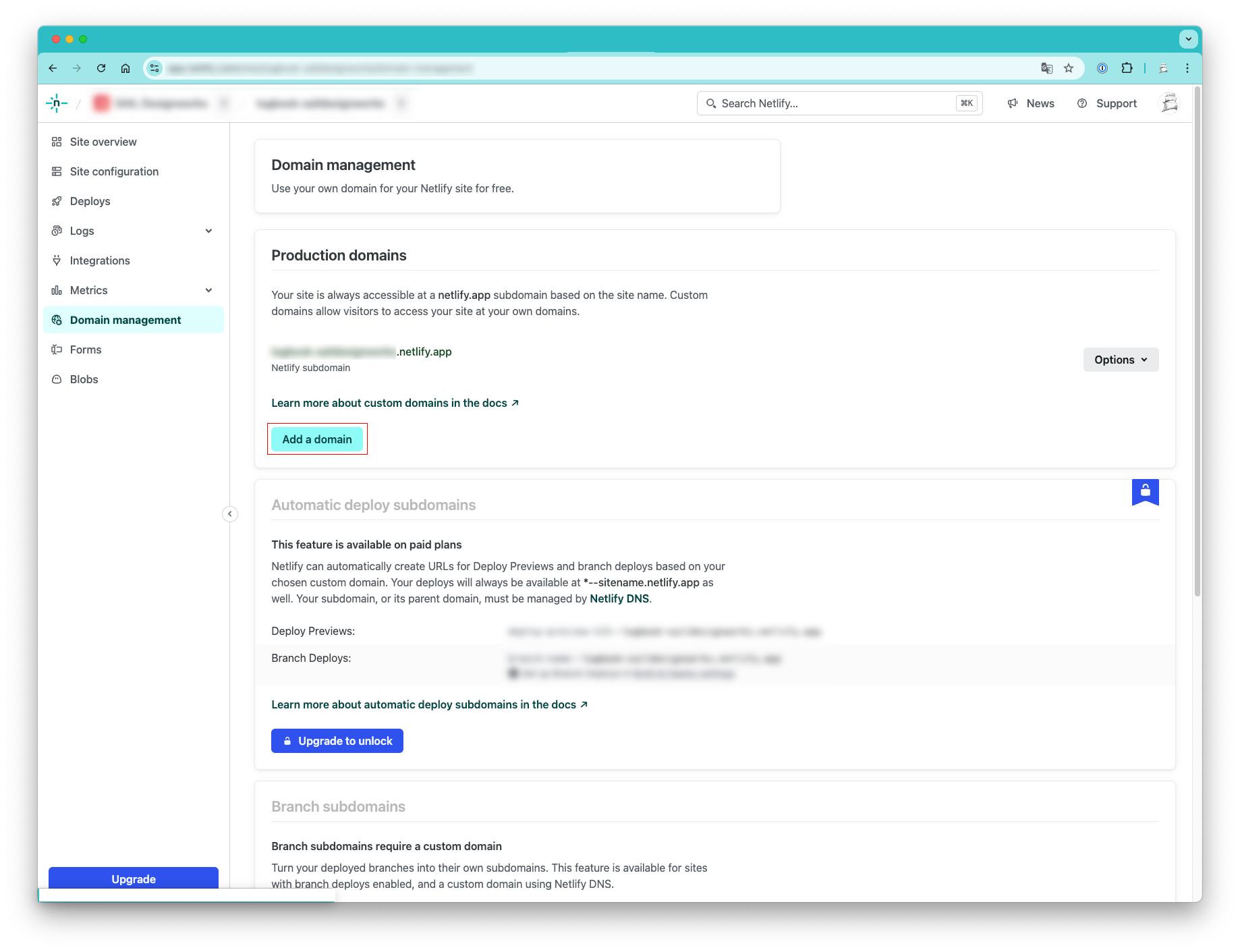 Netlifyのドメイン管理画面