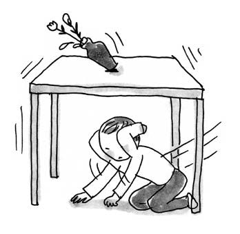 An illustration of a person who secures personal safety under the table
