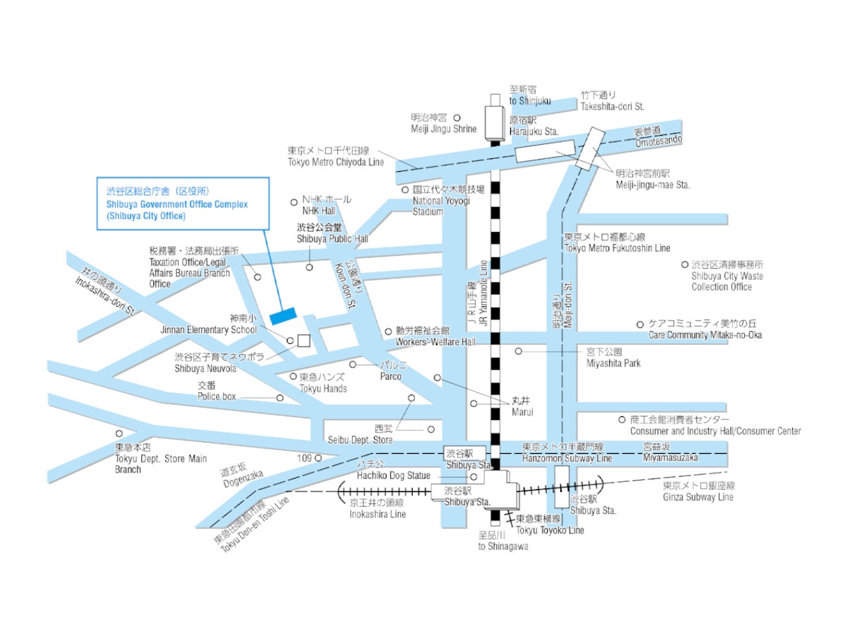 The map to Shibuya City Office