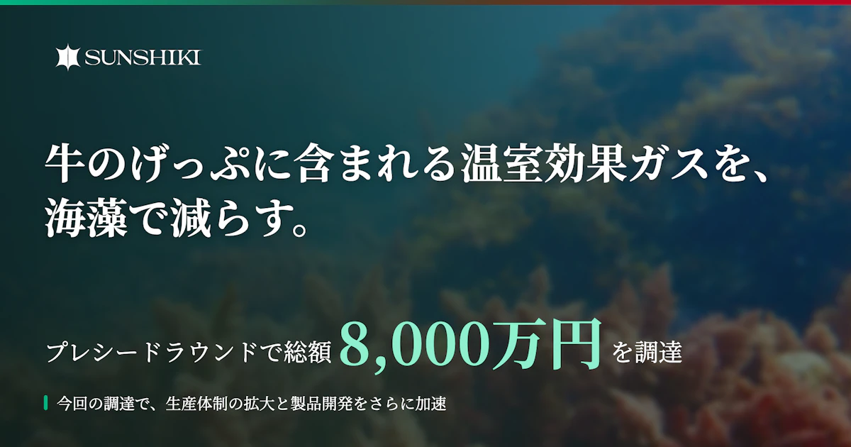 牛のげっぷに含まれる温室効果ガスを、海藻で減らす。サンシキが8000万円を調達