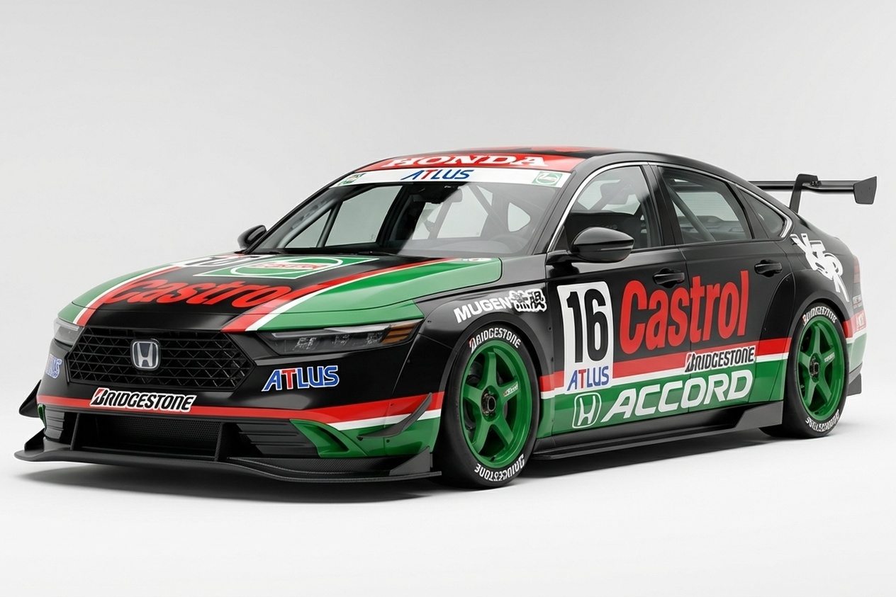ホンダ アコード(10代目)JTCC仕様レーシングカー。カストロール風グリーン/白ライバリー