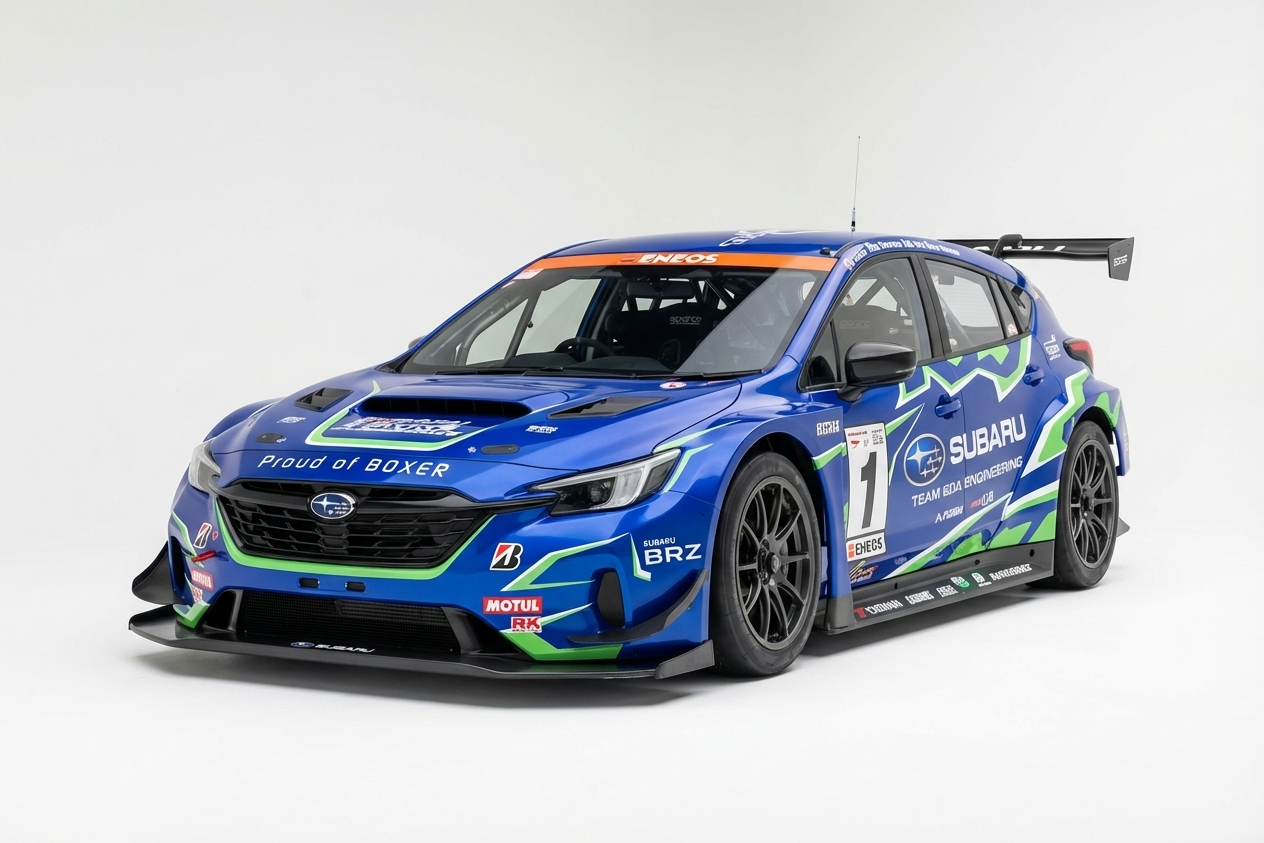 スバル インプレッサ(GU型)JTCC仕様レーシングカー。クスコ風白/青/赤ダイアゴナルライバリー