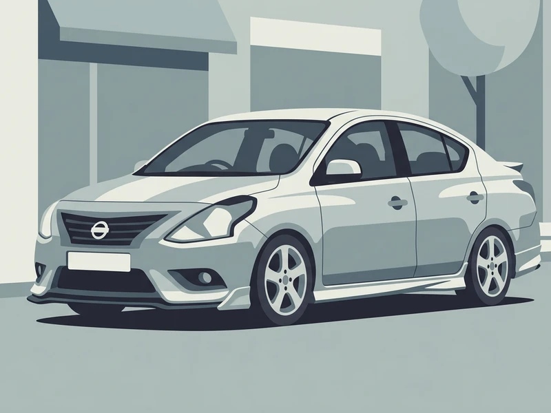 NISMOエアロキット装着のN17アルメーラ — フロントスポイラー・サイドスカート・16インチアルミを備えたフラットベクターイラスト