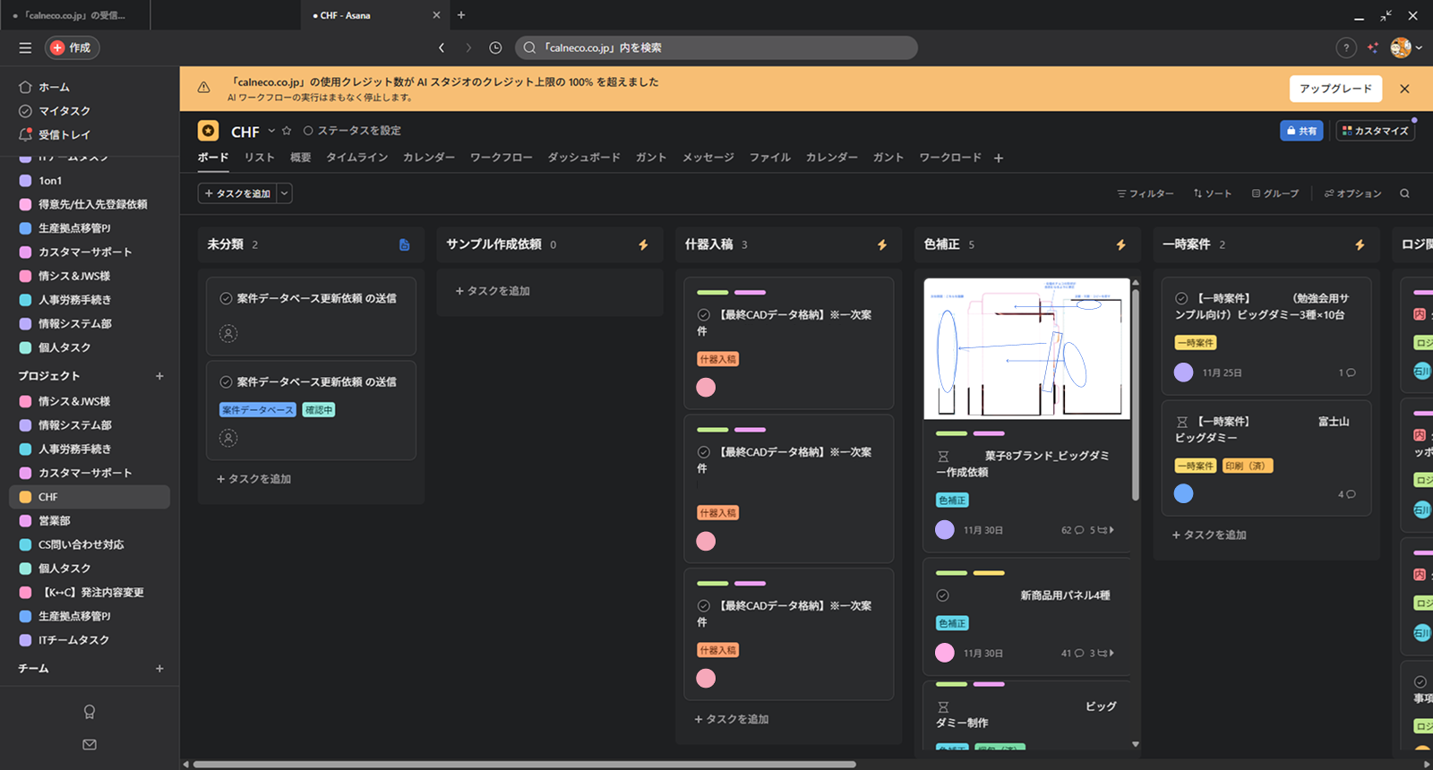 CHFの従業員から見た Asana の画面