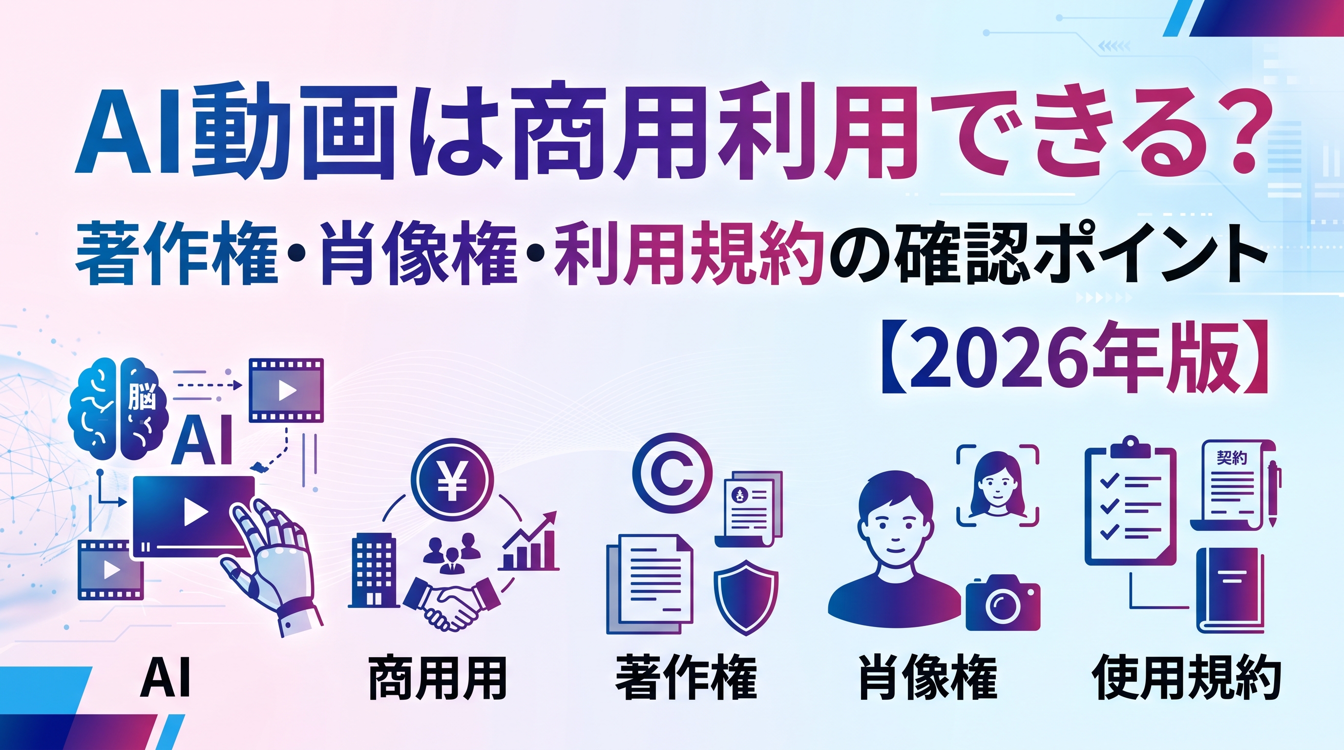 AI動画は商用利用できる?著作権・肖像権・利用規約の確認ポイント【2026年版】