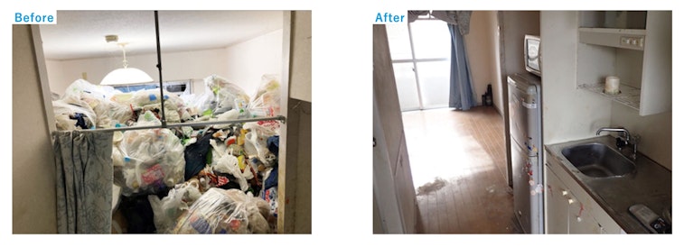 ゴミ屋敷化したアパートの1室の清掃