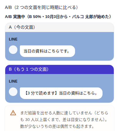 ステップの A と B の文面が並んだ画面