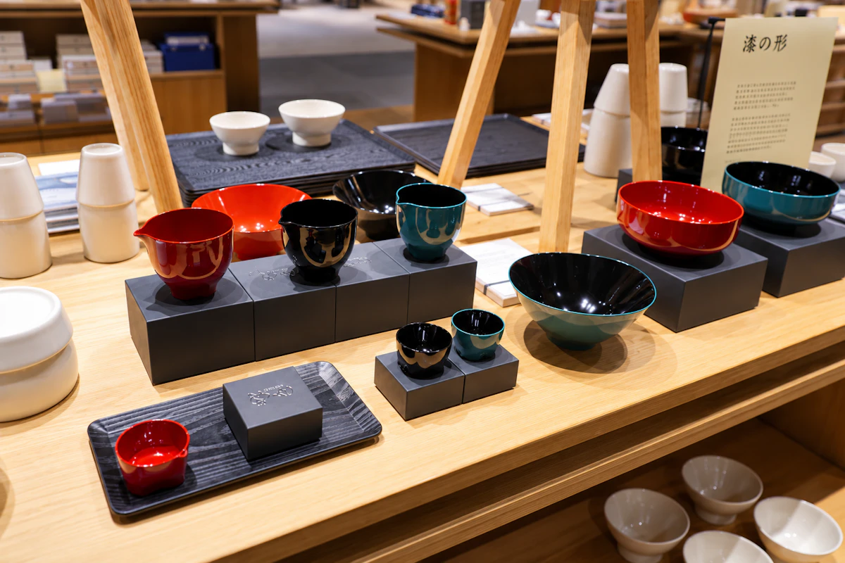 耐熱樹脂を活用し、木材では表現が困難な薄さやフォルムを形作った「URUSHICA」。職人の手仕事によって一つずつ丁寧に塗り上げられている。