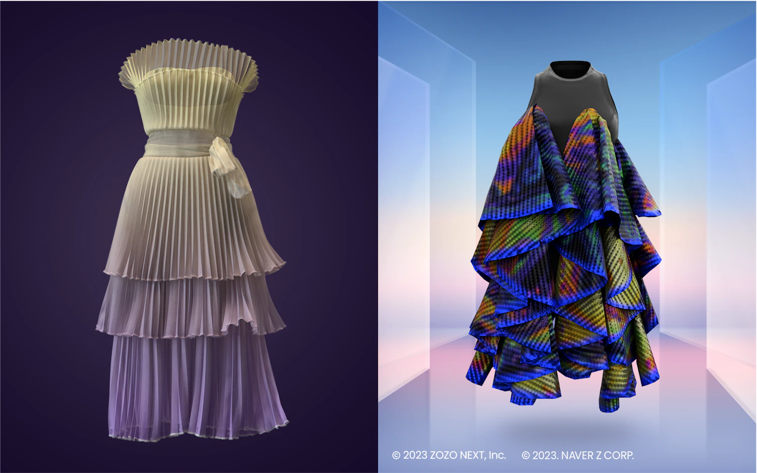 Items from the collection showcased in DRESSX (left) and ZEPETO (right)