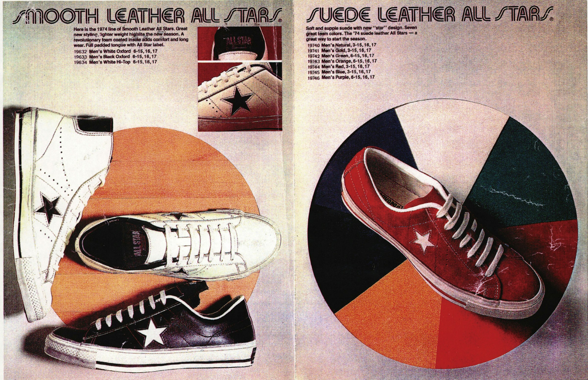 Catalog from 1974 when 'ONE STAR' was first introduced. At that time, smooth leather and suede basketball shoes were the mainstream.