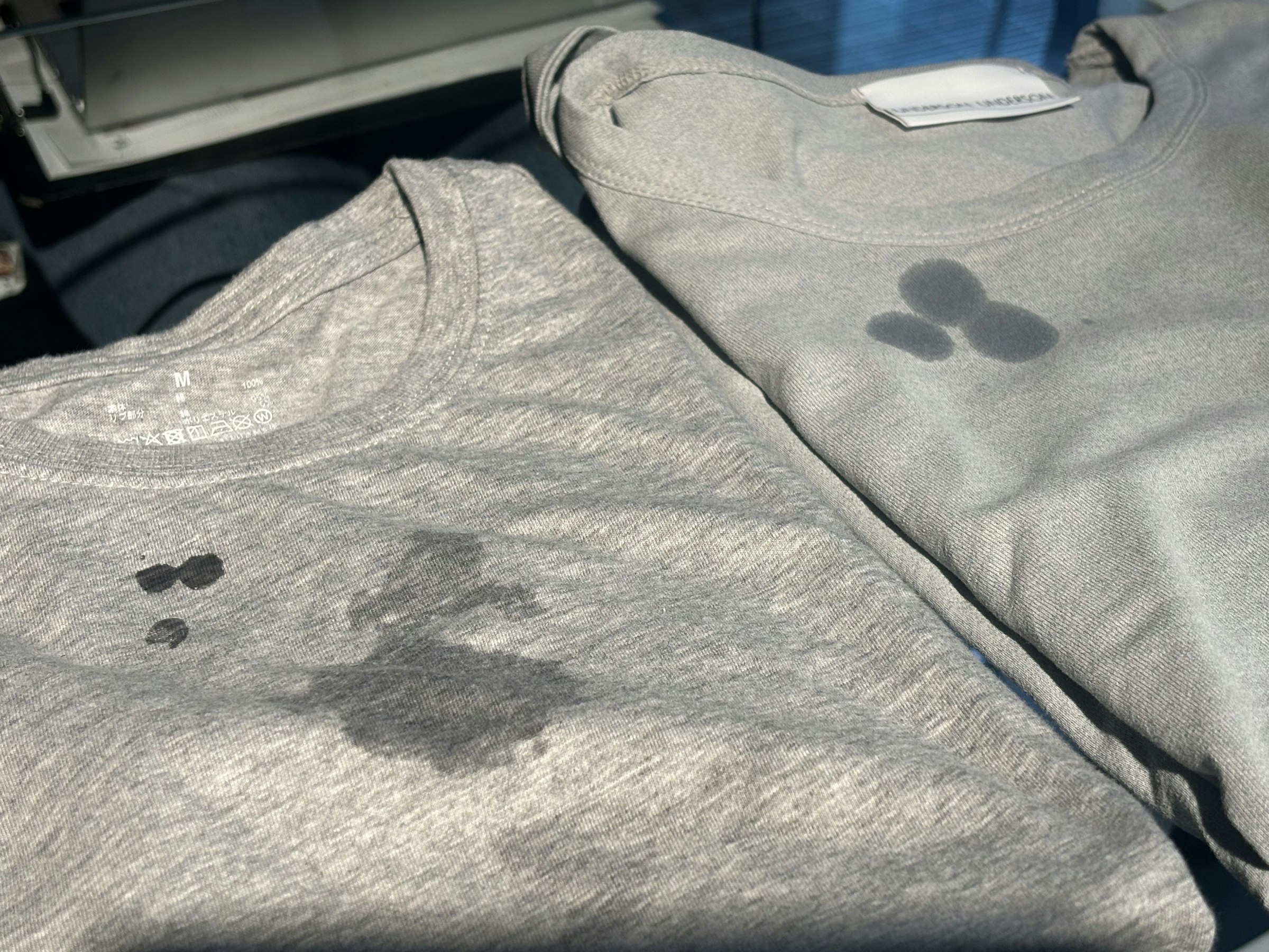 On the left is a cotton t-shirt, on the right is a WASHIFABRIC® t-shirt