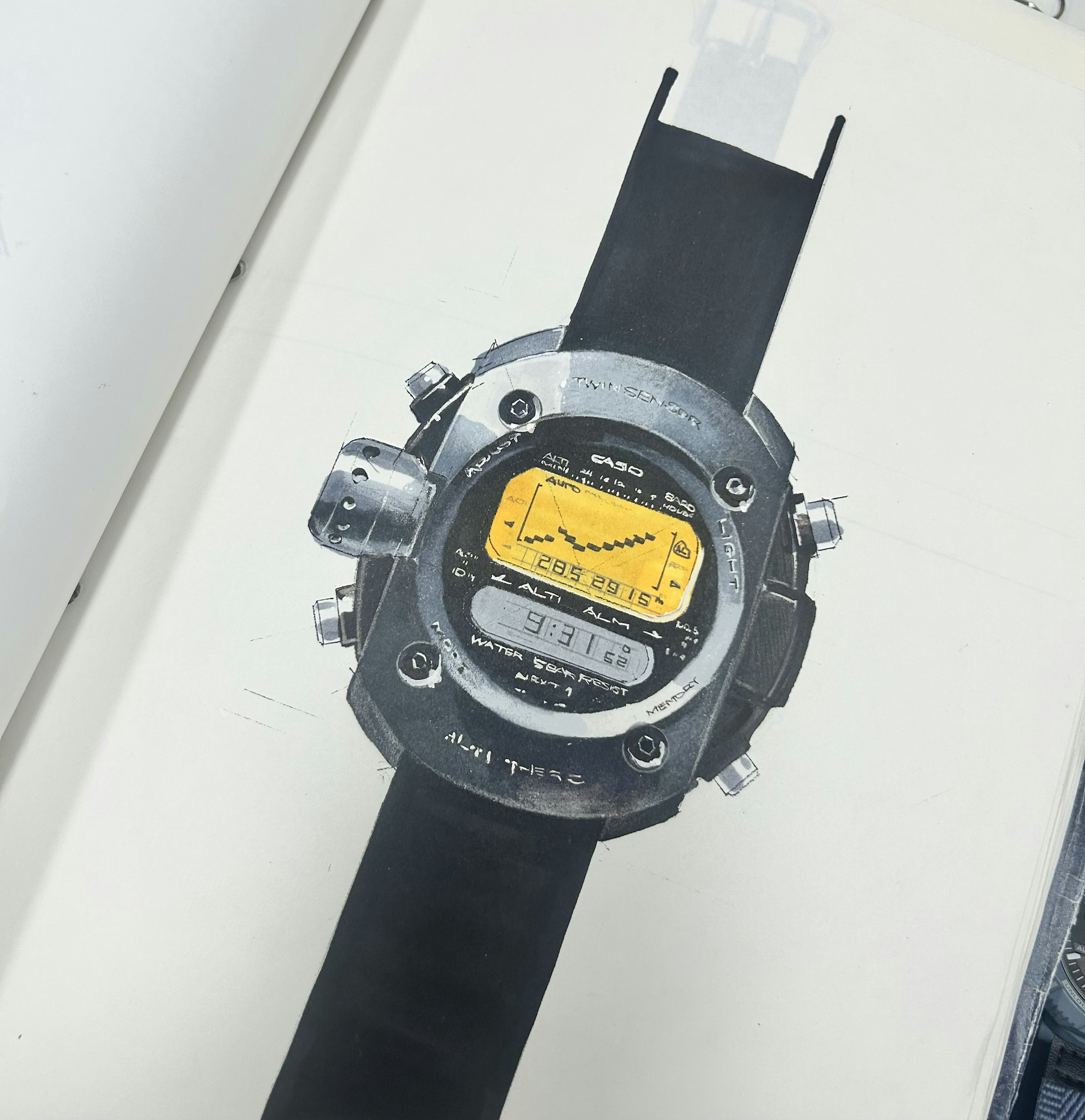 小島さんが描いたブランドロゴと製品のデザインスケッチ。当時はもちろんグラフィックも手描きだったそう。かなり貴重な資料だ