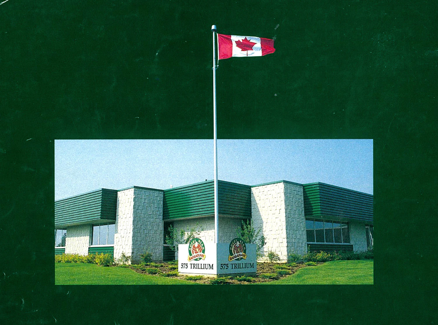 The BARBARIAN headquarters with a sign reading 575TRILLIUM, from the 1992 catalog