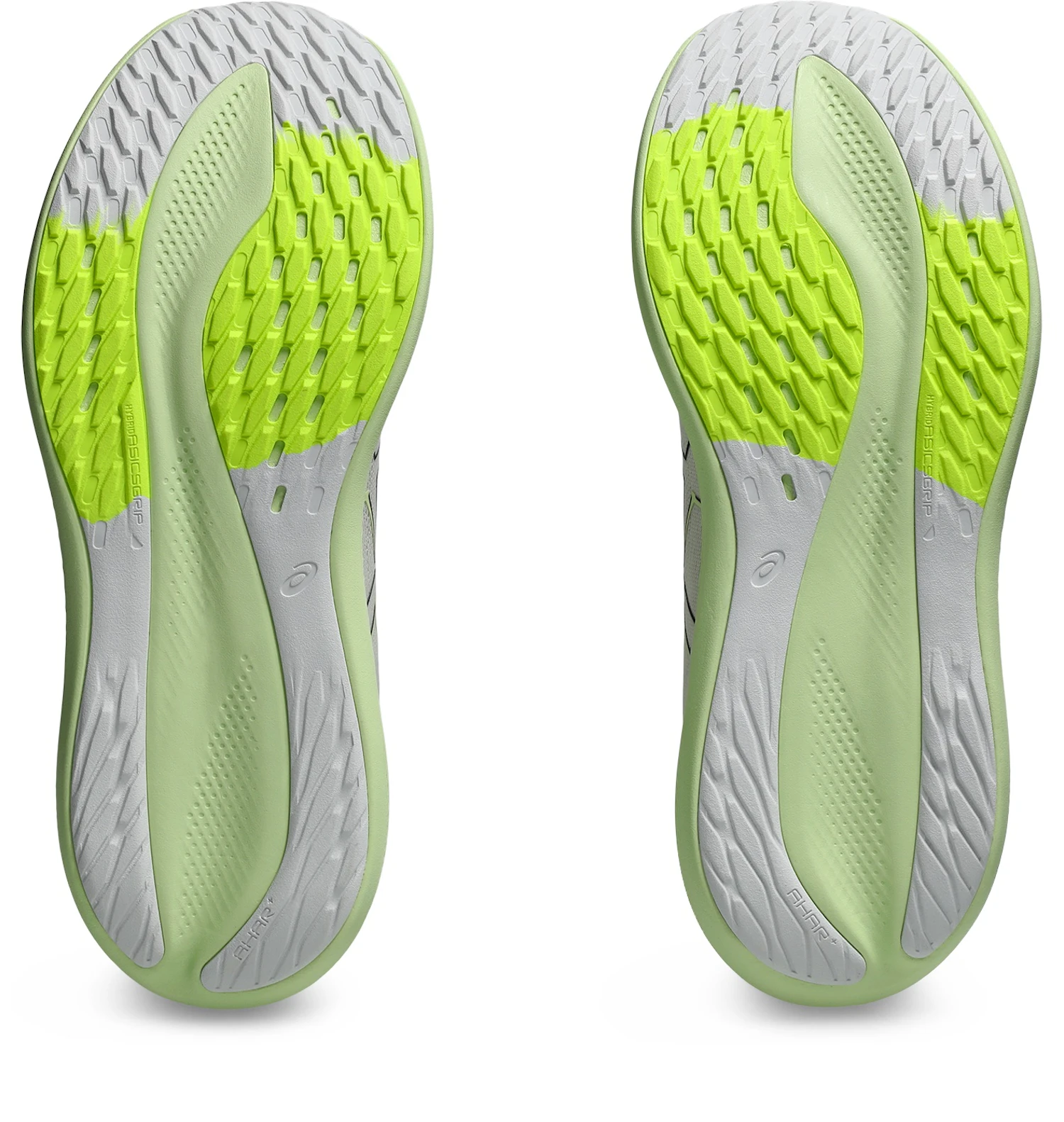 The white area boasts excellent abrasion resistance with AHARPLUS. The green area emphasizes grip with ASICSGRIP.